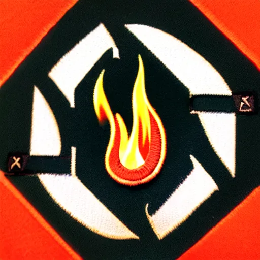 Prompt: a photo of a retro minimalist clean fire flame warning caution patch