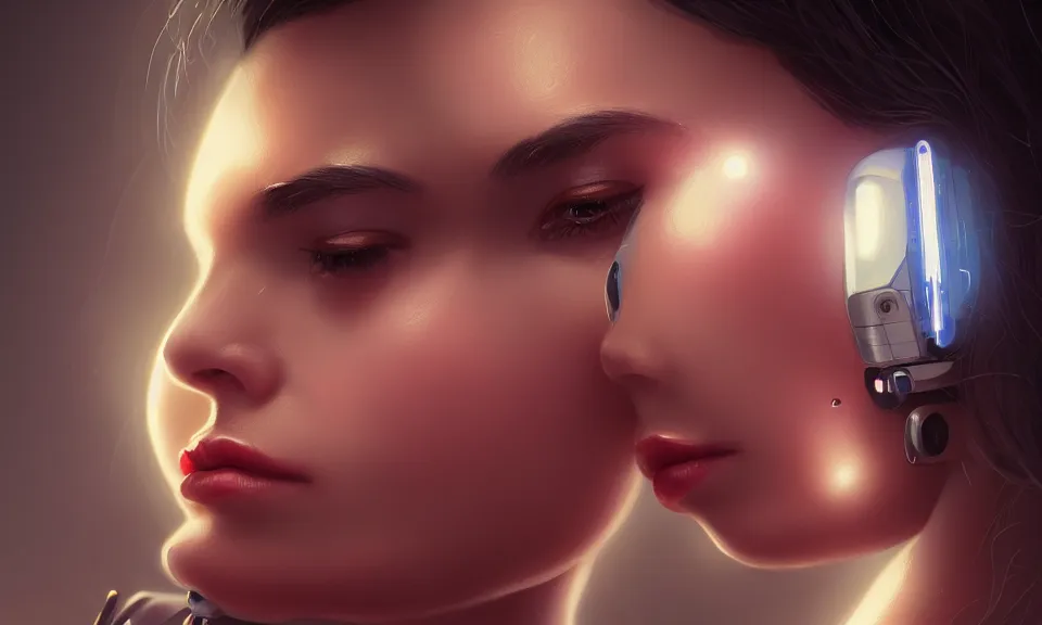 Prompt: cinematic bust portrait of beautiful girl with robot body, portrait ,cinematic, elegant, artstation, intricate, highly detailed, digital painting, artstation, concept art, sharp focus, illustration, cyberpunk, cgsociety, 8k