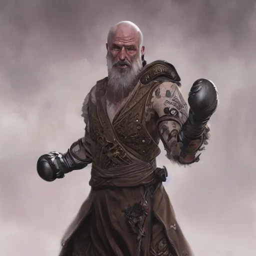 Image similar to portrait of a 6 0 year old male fighter, fantasy, intricate, elegant, highly detailed, digital painting, artstation, concept art, matte, sharp focus, illustration, art by aenaluck and roberto ferri and greg rutkowski, epic fantasy, digital painting