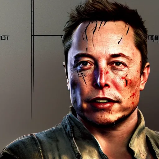 Image similar to portrait of elon musk in last of us 2, in game graphic, ps 5 gameplay, screenshot, high quality