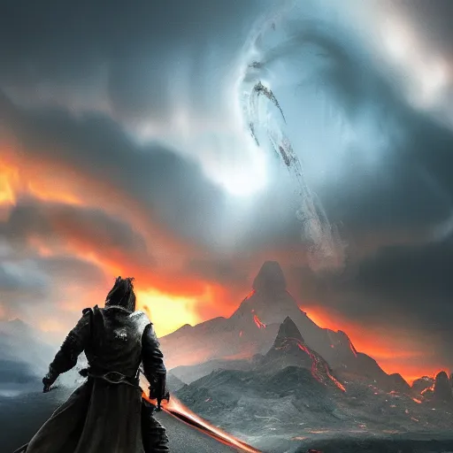 Prompt: mordor troll in the battle with a epic sky