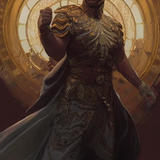 Image similar to julius Ceasar showing thumb down, intricate, elegant, highly detailed, digital painting, artstation, concept art, smooth, sharp, focus, illustration, art by artgerm and greg rutkowski and alphonse mucha