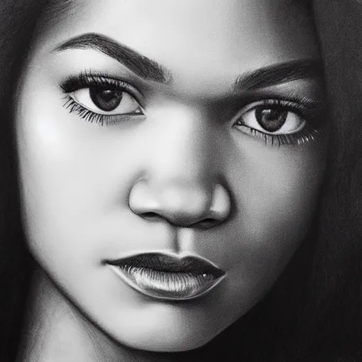 Image similar to a realistic close - up portrait of a zendaya, charcoal drawing, intricate, high definition, 4 k, trending