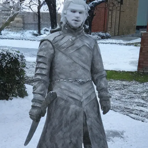 Image similar to a snow sculpture of john snow from game of thrones