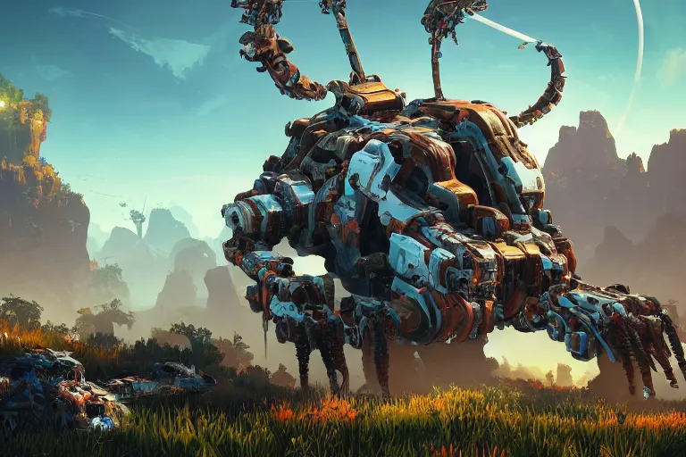 Image similar to rollerback machine mecanical creature robot of horizon forbidden west horizon zero dawn bioluminiscence global illumination ray tracing hdr fanart arstation by ian pesty and alena aenami artworks in 4 k