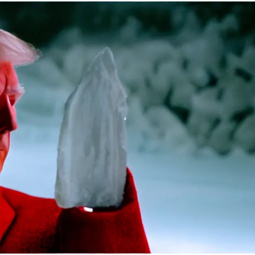 Prompt: cinematic film still Donald Trump starring as a Samurai holding ice, Japanese CGI, VFX, 2003, 40mm lens, shallow depth of field,film photography