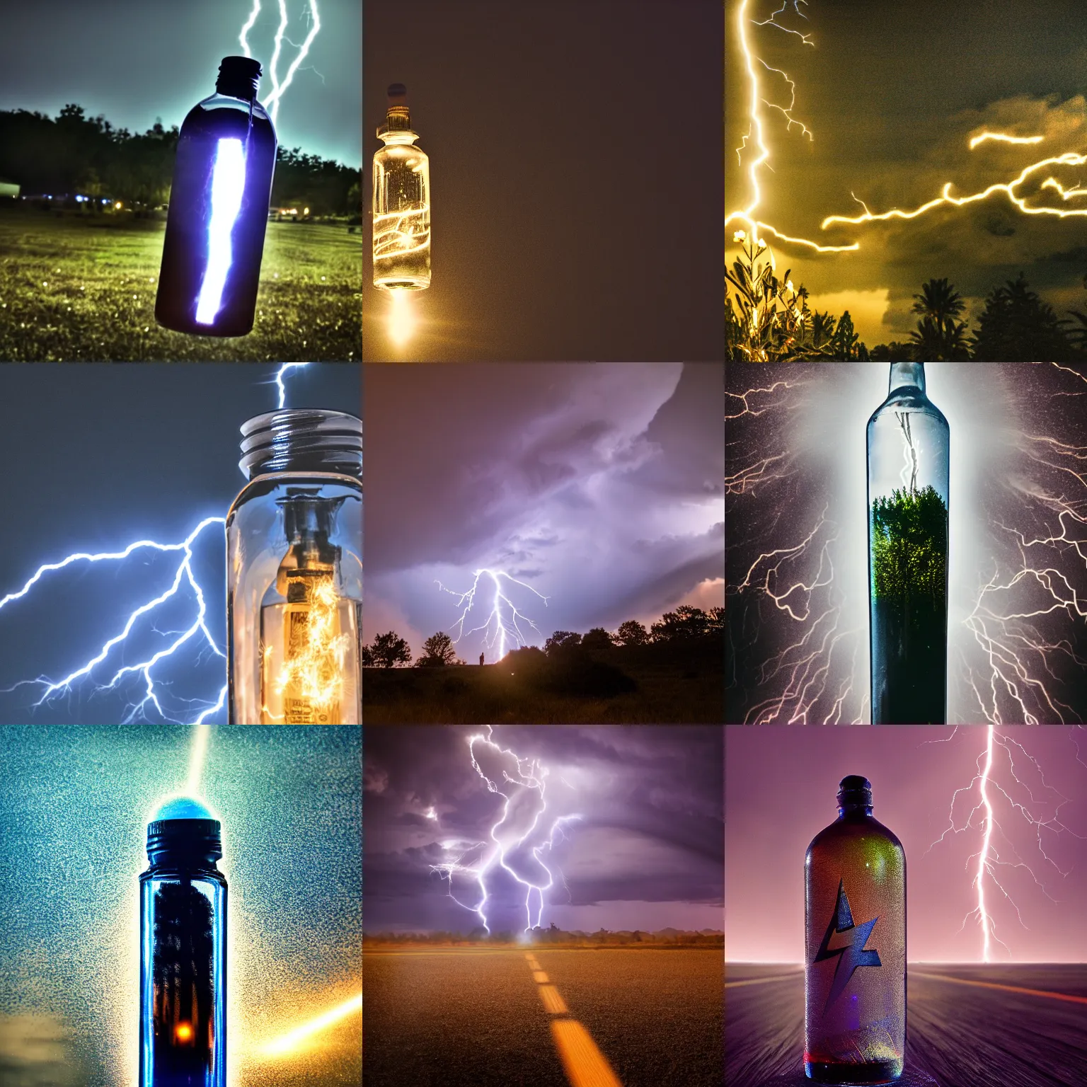 Prompt: Lightning in a bottle, cinematic, dramatic, 8K 50mm ISO 10, fast shutter speed, lens flare