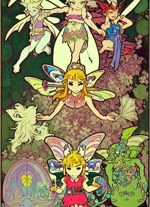 Prompt: great fairies, from the legend of zelda!! portrait illustration, pop art, splash painting, art by geof darrow, ashley wood, alphonse mucha, makoto shinkai