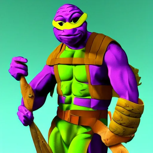 Prompt: donatello from the teenage mutant ninja turtles, 1 9 9 0 s, friendly, high detailed, moonray render