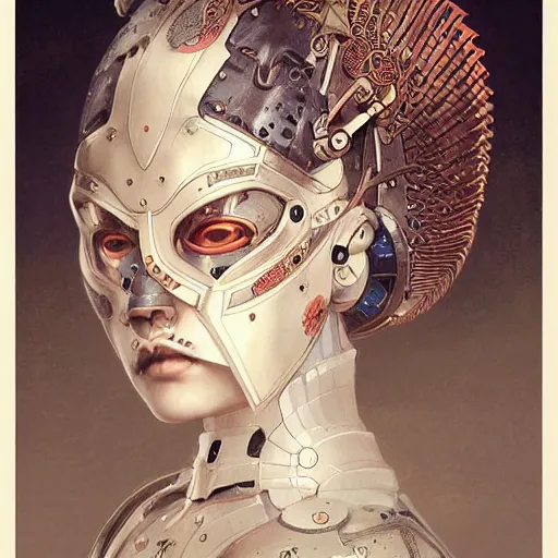 Image similar to ultra realist soft painting of a single attractive cyborg geisha female sillicon skin armored, curiosities carnival, symmetry accurate features, very intricate details, focus, curvy, artstyle Hiraku Tanaka and Tom Bagshaw, award winning