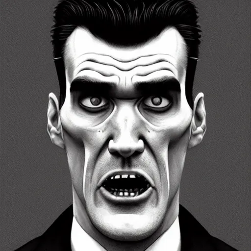 Image similar to portrait of a slim and handsome morrissey as a zombie with a large quiff and thick eyebrows, 7 days to die zombie, fine art, award winning, intricate, elegant, sharp focus, cinematic lighting, digital painting, 8 k concept art, art by z. w. gu, art by brom, art by michael hussar, 8 k