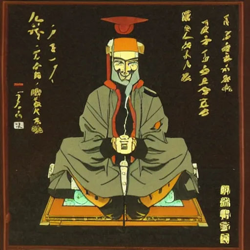 Image similar to yurunu, he rules over wisdom and knowledge. his symbol is a scroll.