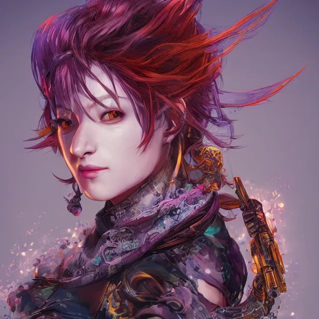 Prompt: the portrait of chaotic neutral semi - colorful smiling female rogue assassin as unimaginably beautiful, gorgeous, elegant, young anime girl, an ultrafine hyperdetailed illustration by kim jung gi, irakli nadar, intricate linework, bright colors, octopath traveler, final fantasy, unreal engine 5 highly rendered, global illumination, radiant light, detailed and intricate environment