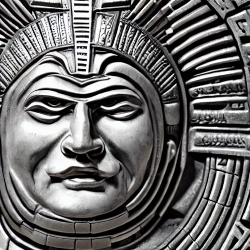 Image similar to benjamin netanyahu as aztec god by szukalski, high detail, sharp focus, 4 k