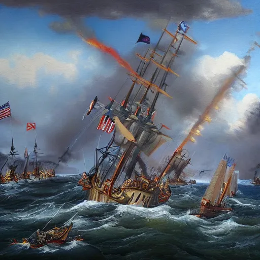 Prompt: Naval Battle 4k oil painting