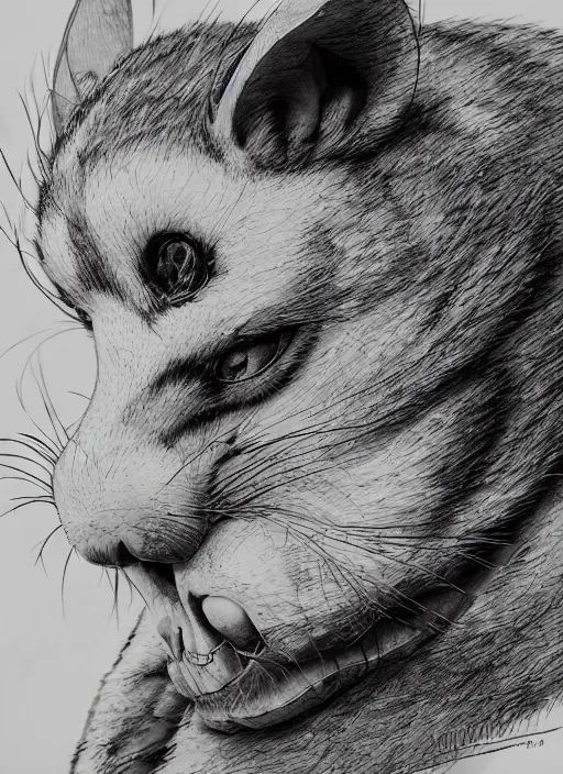 Image similar to close up portrait of a possum, powerful, domineering, stoic, masterful, intense, ultrafine hyperdetailed illustration by kim jung gi, irakli nadar, intricate linework, sharp focus, octopath traveler, yoji shinkawa, highly rendered, detailed, concept art