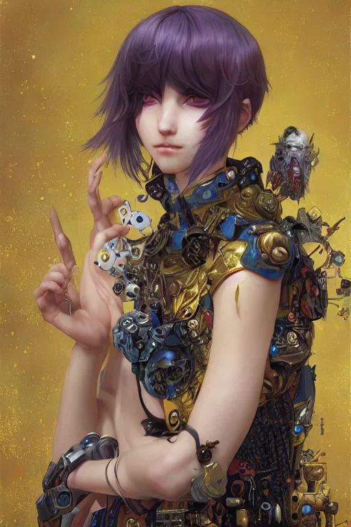 Prompt: portrait of beautiful young fairy, cyberpunk, Warhammer, highly detailed, artstation, illustration, art by Gustav Klimt and Range Murata and Ilya Kuvshinov and Sakimichan