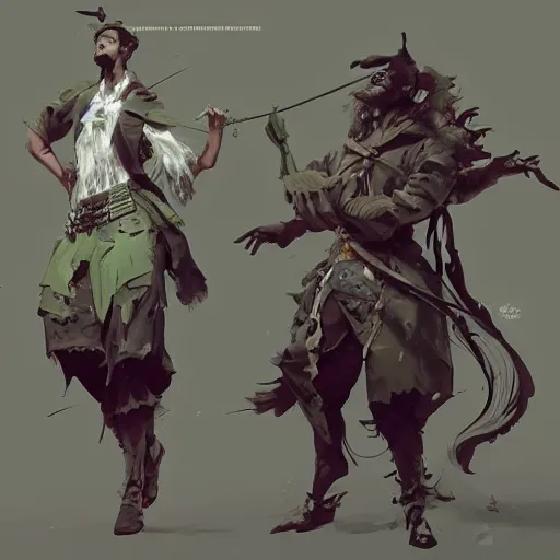 Image similar to western fantasy bard style costume design, green tone, design by cory loftis, fenghua zhong, ryohei hase, ismail inceoglu and ruan jia.