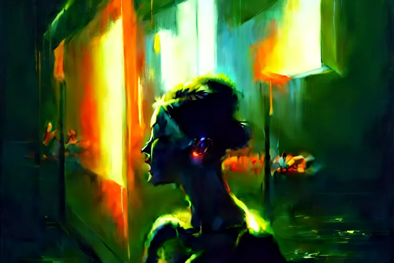 Image similar to surreal painting by craig mullins and greg rutkowski, owned to see a picture with a woman's face submerged in neon plasma, 8 k, unreal engine, cinematic lighting, hyperrealism, cinematic in the style of kronenberg