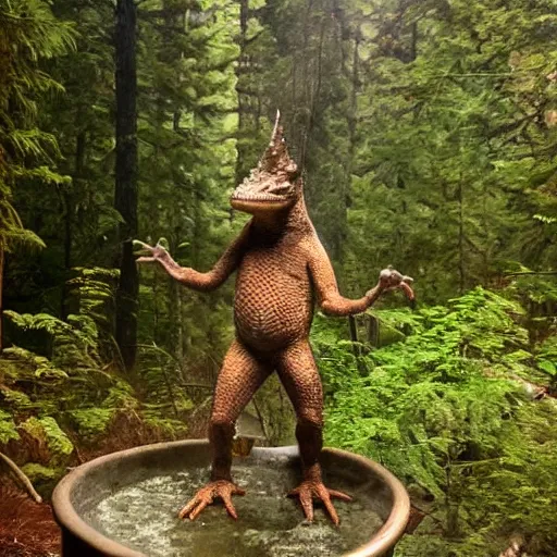 Image similar to photograph of a wizard lizard man at oregon hotsprings