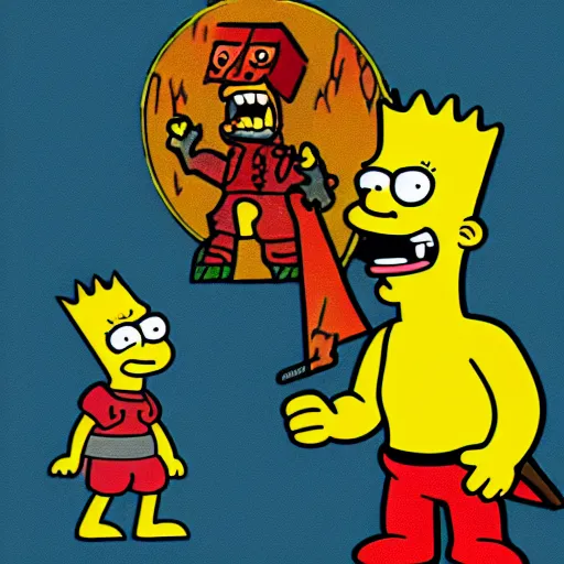 Image similar to dantes inferno with bart simpson and demons