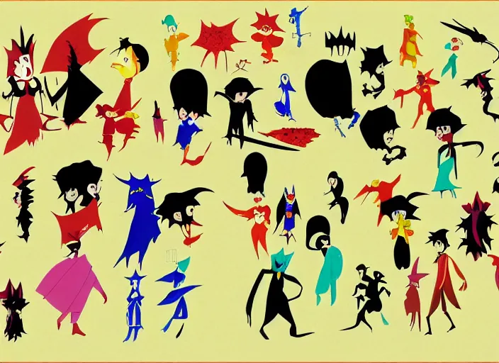 Prompt: character shape design exploration silhouettes of a dastardly wicked tyrannical king, minimalist mixed media layout from masaaki yuasa ( 1 9 9 7 )