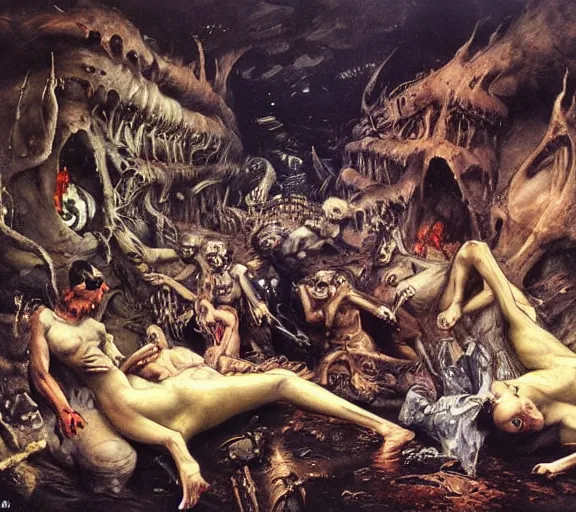 Image similar to adolf hiremy - hirschl painting of the underworld and the damned souls that live there