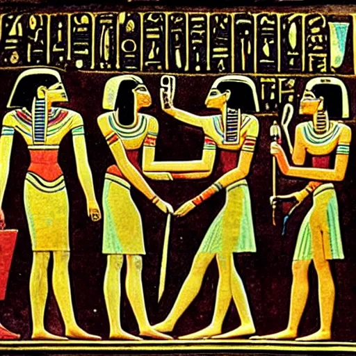 Image similar to ancient egyptian art featuring aliens!