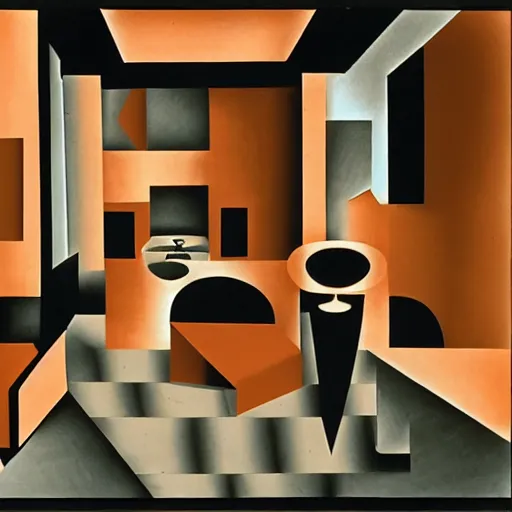 Image similar to by juan gris cinematic. a beautiful installation art of a large room with many people in it. there is a lot of activity going on, with people talking & moving around. the room is ornately decorated & there is a large window at one end.