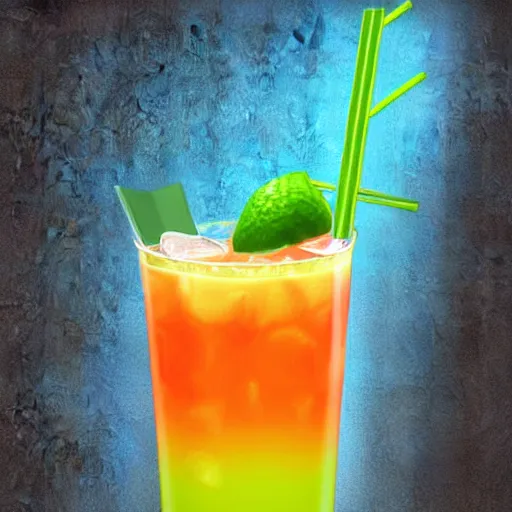 Prompt: tropical drink with starfruit, anime digital painting 3d render