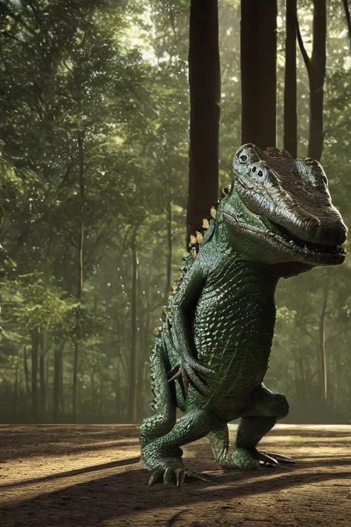 Prompt: a crocodile wearing a formal overcoat in a forest, Pixar style, 3D render, octane render, unreal engine 5, path tracing, cute, 4K, anatomically correct, natural lighting, high quality, highly detailed, low poly