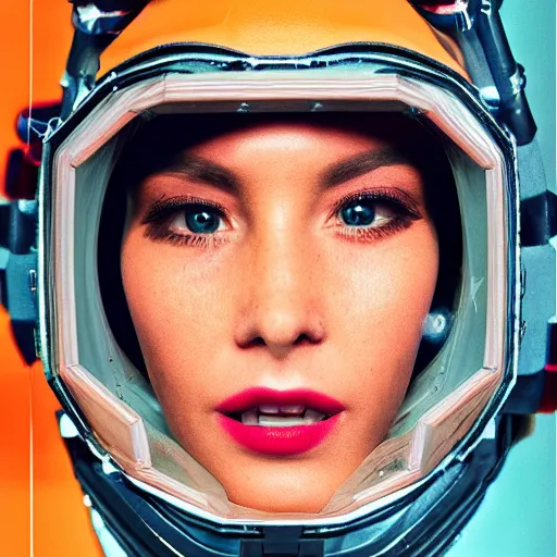 Prompt: beautiful extreme closeup portrait photo in style of frontiers in human deep diving helmet science fashion magazine September retrofuturism edition, highly detailed, soft lighting