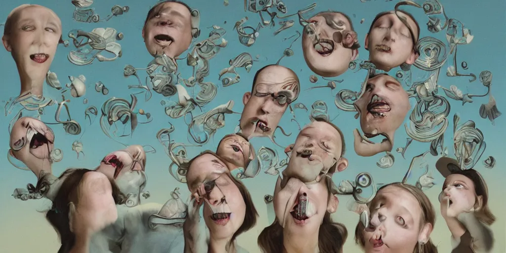 Image similar to delusionville, surrealism aesthetic, detailed facial expressions