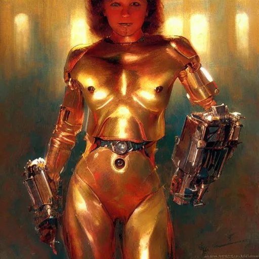 Image similar to human cyborg, sunny, painting by gaston bussiere, craig mullins, j. c. leyendecker