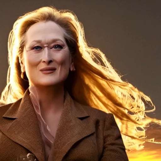 Prompt: meryl streep stars in a gunslinger spaghetti western, movie still, dramatic lighting, sunset