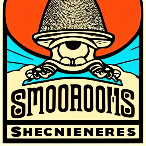 Image similar to Spencers Shroomery logo. Mushroom theme, transcendent style, by Aaron Draplin