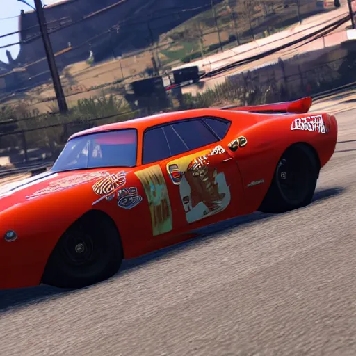 Image similar to lighting mcqueen in gta v, ingame, 4 k