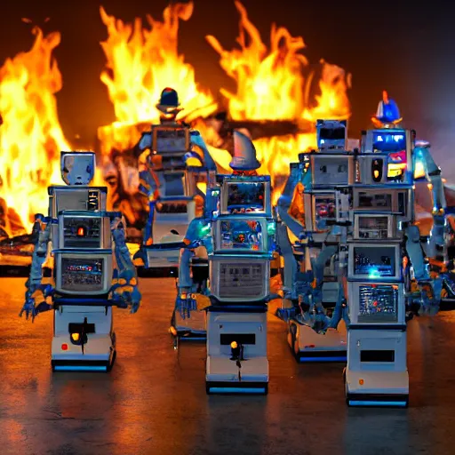 Image similar to Robot workers dancing around a fire