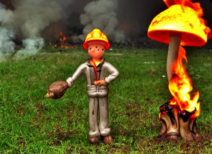 Prompt: mushroom firefighter