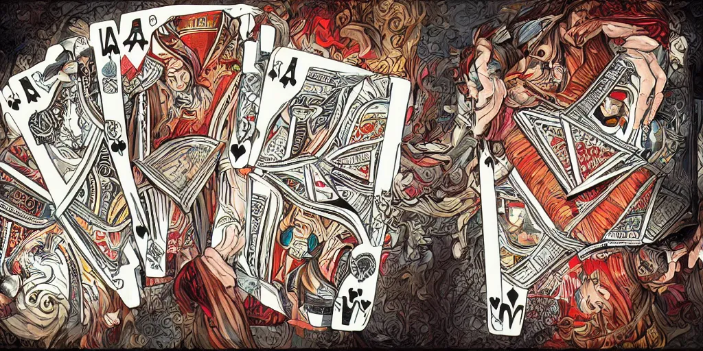 Prompt: person shuffling cards, cardistry, fantasy, digital art, highly detailed, 8 k