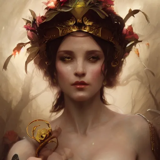 Prompt: A portrait of Kimberly Kane as the goddess of love, Stjepan Sejic, Ruan Jia, and Mandy Jurgens, and Artgerm, and william adolphe bouguereau, highly detailed, trending on artstation, award winning, -H 768