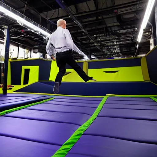 Image similar to Joe Biden jumping in a trampoline park