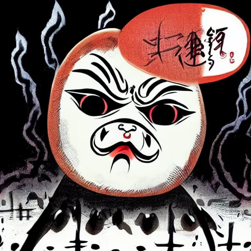 Image similar to daruma turned into a demon, satanic