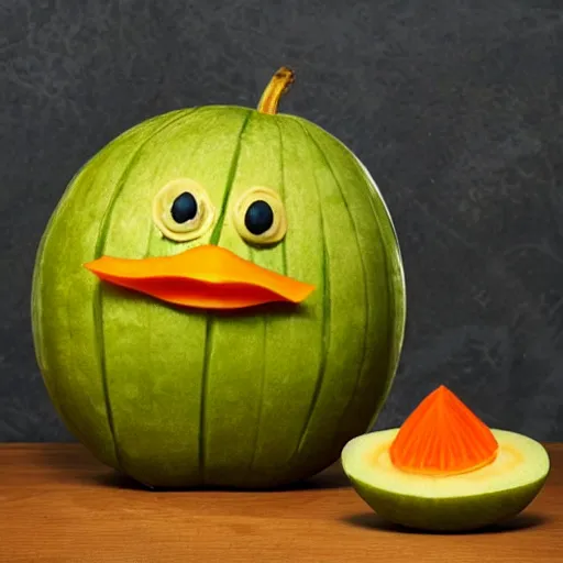 Image similar to melon carved as duck, fruit carving