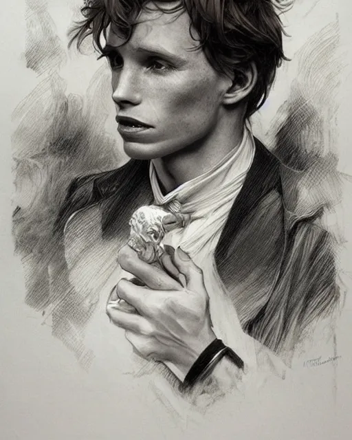 Image similar to amazing lifelike award winning pencil illustration of Eddie Redmayne trending on art station artgerm Greg rutkowski alphonse mucha j.c. Leyendecker cinematic