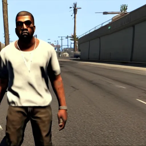 Prompt: Kanye West in GTA V, gameplay footage