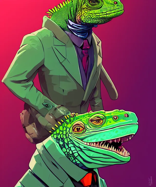 Image similar to a portrait of an anthropomorphic iguana wearing a suit, cyberpunk!, fantasy, elegant, digital painting, artstation, concept art, matte, sharp focus, illustration, art by josan gonzalez