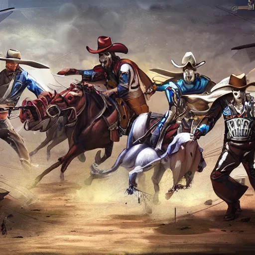 Prompt: cowboys vs robots, battle scene, concept art