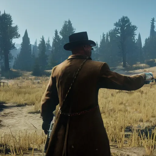 Image similar to walter white in red dead redemption 2 in game screen shot