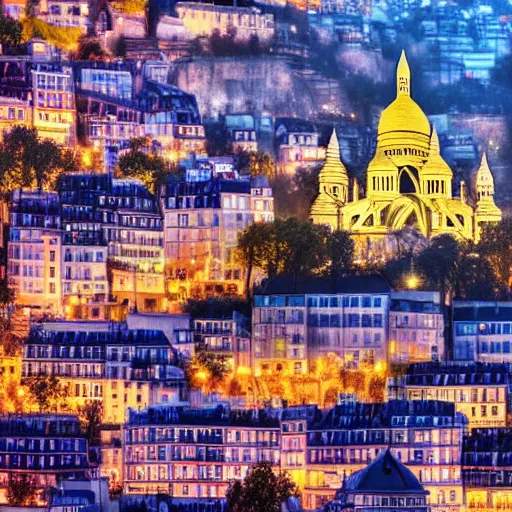 Prompt: the city of Montmartre, but rebuilt in China, intricate detail, photorealistic, 8k, golden hour, landscape, beautiful